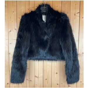 C&V Chelsea & Violet Women's Cropped Faux Fur Jacket, Black - Size XS